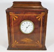 An Edwardian inlaid mahogany humidor clock with platform escapement & key