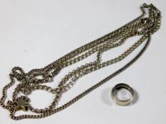 Three silver necklaces twinned with a trench art s