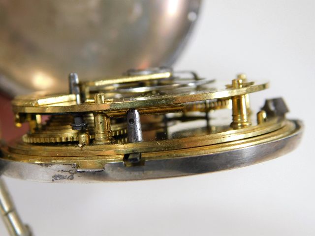 A c.1800 Grant of Fleet Street London silver cased verge pocket watch with fusee movement, watch run - Image 3 of 5