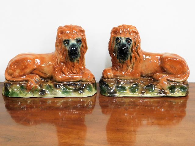 A pair of large Victorian Staffordshire mantle end