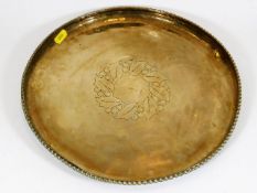 A Hugh Wallis brass tray with holly decor, signed,