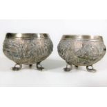 Two early 19thC. Burmese silver salts with embosse