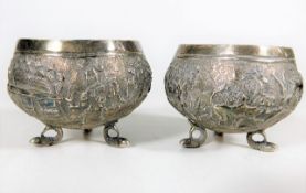 Two early 19thC. Burmese silver salts with embosse