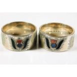 A pair of hallmarked silver napkin rings with chas