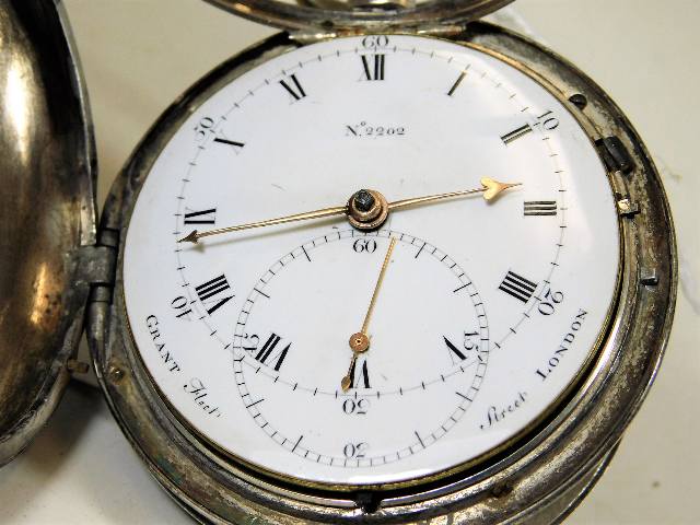 A c.1800 Grant of Fleet Street London silver cased verge pocket watch with fusee movement, watch run - Image 5 of 5