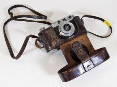 A leather cased Russian copy of a Leica camera