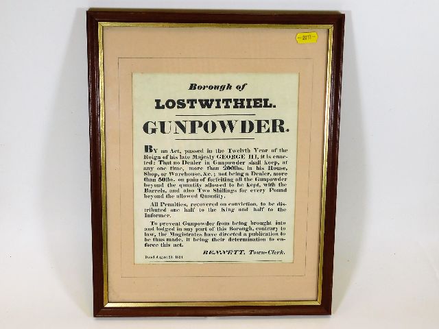 A framed poster Borough Of Lostwithiel notice abou