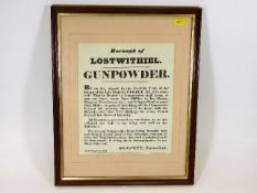 A framed poster Borough Of Lostwithiel notice abou