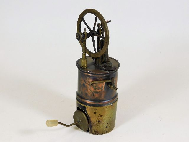 A brass stationary steam engine