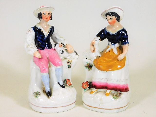 Two 19thC. Staffordshire figures with dog & lamb 6