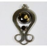 A Scottish style silver pendant with citrine stone