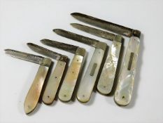 Six antique mother of pearl hallmarked silver blad