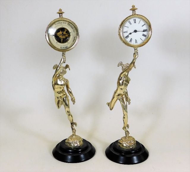 A French silver plated bronze clock & barometer se