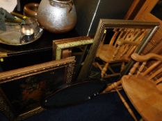 Three decorative mirrors & a decorative gilt frame