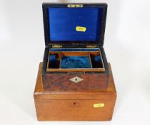 A burr walnut veneer small watch box twinned with