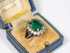 A 19thC. 9ct gold with set with green & white ston