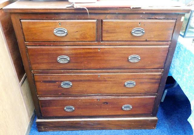 A 19thC. mahogany chest of drawers with brass hand