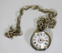A ladies Swiss silver pocket watch with white meta