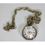 A ladies Swiss silver pocket watch with white meta