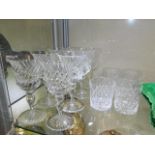 Eight wine glasses & cut glass whisky glasses