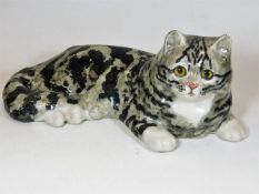 A large grey tabby Winstanley cat, signed 15in lon