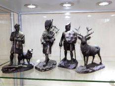 Four Scottish related bronze resin figures