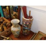 Two decorative stick stands with an Oriental & lar