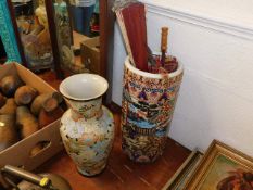 Two decorative stick stands with an Oriental & lar