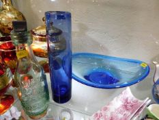A Whitefriars style blue retro glass bowl, a blue