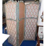 A large 19thC. upholstered three piece screen with