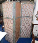A large 19thC. upholstered three piece screen with