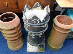 A 19thC. crown chimney pot with glazed finish, lat