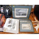 Five framed antique prints & a quantity of similar