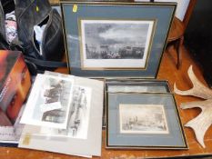 Five framed antique prints & a quantity of similar