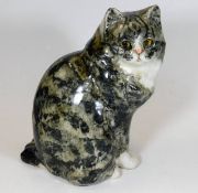 A large grey tabby Winstanley cat, signed 10.5in t