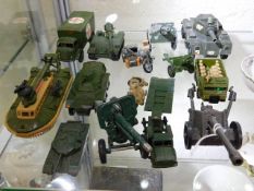 A quantity of vintage diecast military toys includ