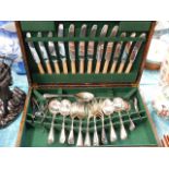 A cased cutlery set including silver plated spoons