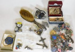 A silver backed brush & a quantity of mixed costum