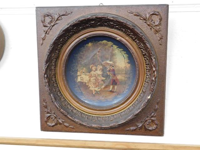 An antique style framed porcelain plate picture a/