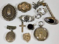 A ladies silver pocket watch, an antique silver lo