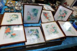 Eight framed Chinese Qui Sang paintings on silk