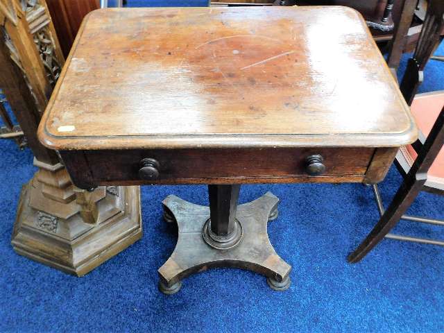 A 19thC. mahogany pedestal table with drawer