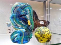 A Mdina art glass ornament 7.875in tall twinned wi