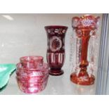 A Bohemian style lustre tinned with a Bohemian vas