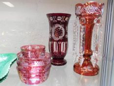 A Bohemian style lustre tinned with a Bohemian vas