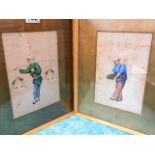 Two framed Chinese watercolours on silk, some foxi