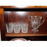 A Walsh cut glass crystal water jug & six whisky g