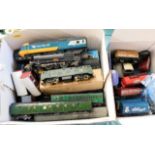 Two boxes of 00 gauge railway engines, track & ten
