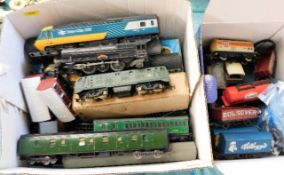 Two boxes of 00 gauge railway engines, track & ten