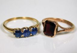 A 9ct rose gold ring set with garnet twinned with